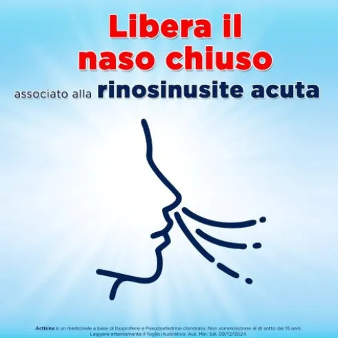Actisinu - Trattamento della congestione nasale da sinusite o raffreddore - 12 compresse - Ibuprofene 200 mg + Pseudoefedrina cloridrato 30 mg