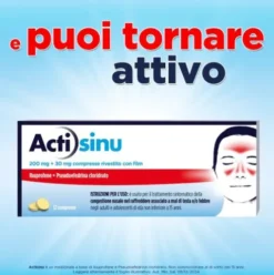 Actisinu - Trattamento della congestione nasale da sinusite o raffreddore - 12 compresse - Ibuprofene 200 mg + Pseudoefedrina cloridrato 30 mg