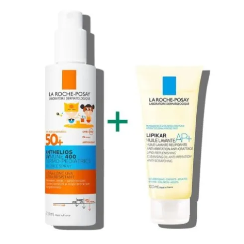 Anthelios Dermo-Pediatrics Spray Invisibile SPF 50+ + Lipikar Olio Lavante - Protezione solare molto alta 200 ml + olio detergente anti arrossamento 100 ml