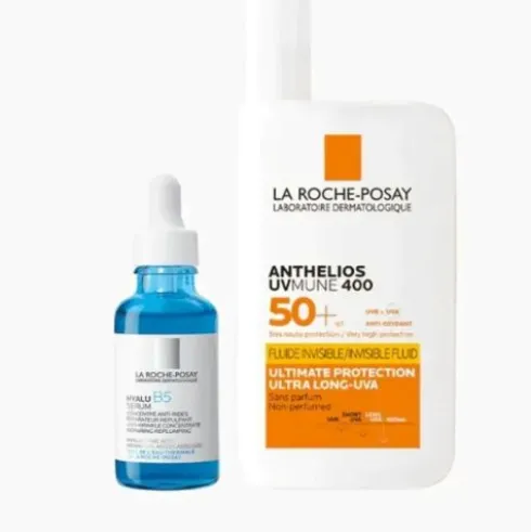 Anthelios UVmune 400 Fluido Invisibile SPF 50+ + Hyalu B5 Siero - Protezione solare molto alta 50 ml + Siero rimpolpante anti-rughe 10 ml