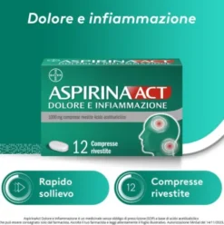 Aspirina Act Dolore e Infiammazione - Trattamento sintomatico di febbre e dolori - 12 Compresse 1000 mg