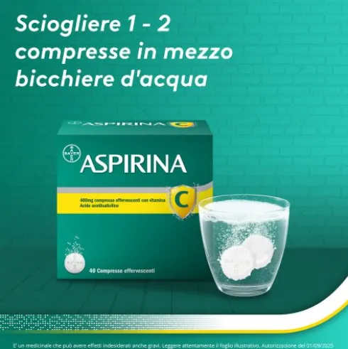 Aspirina C - Trattamento sintomatico di mal di testa, febbre e dolori da lievi a moderati - 40 compresse effervescenti 400 + 240mg