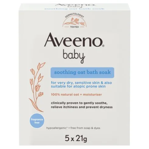 Aveeno Baby Bagno Lattiginoso Lenitivo - Ideale per prurito e pelle secca dei bambini - 5 bustine da 21 g