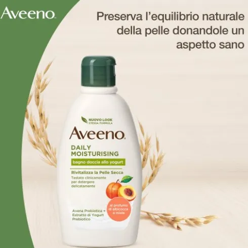 Aveeno Bagno Doccia Yogurt e Albicocca - Bagnodoccia idratante per pelle secca - 300 ml