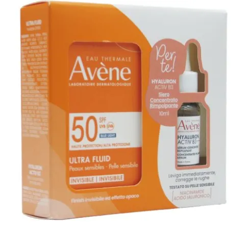 Avene Cofanetto Solare Ultra Fluido Invisibile SPF50 50 ml + Hyaluron Activ B3 Siero rimpolpante 10 ml