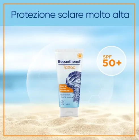 Bepanthenol Tattoo Crema Solare Protettiva SPF50+ Per Tatuaggio - Idrata e rigenera la pelle tatuata - 50 ml