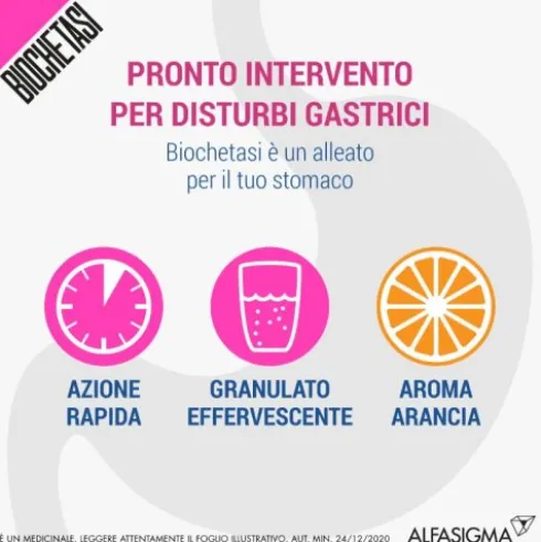 Biochetasi Granulato Effervescente - Rimedio rapido per acidità di stomaco e difficoltà a digerire - 18 Bustine