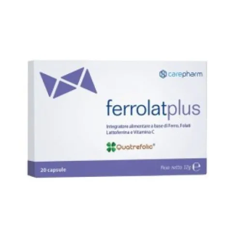 Carepharm Ferrolat Integratore Alimentare Ferro, Folato e Vitamina C 20 Capsule