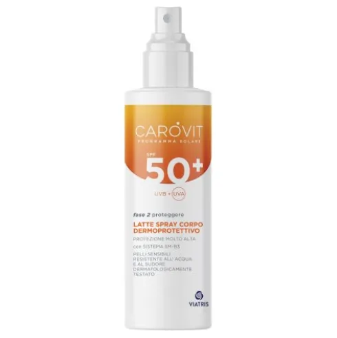 Carovit Solare Latte Spray Corpo Dermoprotettivo SPF50+ - Protezione solare molto alta per pelle sensibile - 200 ml