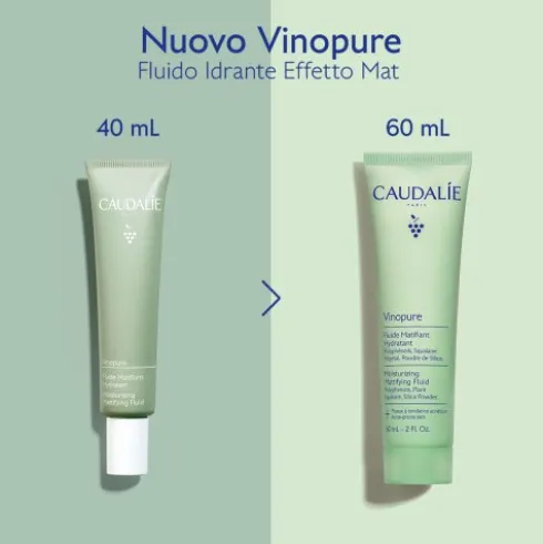 Caudalie Vinopure Fluido Idratante Effetto Mat - Adatto per pelle mista o con imperfezioni - 60 ml - Novità 2025
