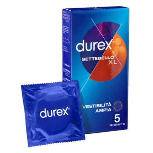 Durex Settebello XL Profilattici Extra Lubrificati Vestibilità Ampia 5 Pezzi