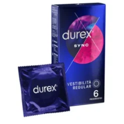 Durex Sync Profilattici Easy-On con Rilievi e Nervature per Piacere Intenso 6 Pezzi