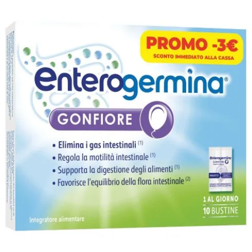 Enterogermina Gonfiore - Integratore alimentare per il meteorismo - 10 buste - Confezione promo