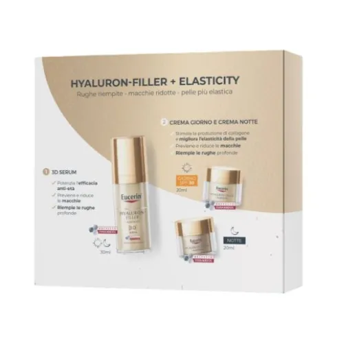 Eucerin Cofanetto di Natale 2025 Hyaluron Filler Elasticity 3D - Siero 3D 30 ml + Crema giorno SPF30 20 ml + Crema notte 20 ml
