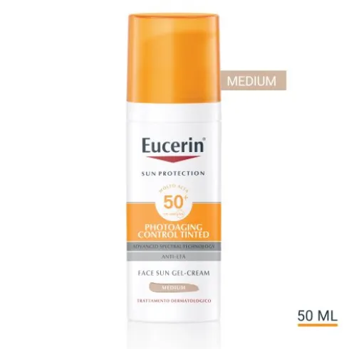 Eucerin Sun Photoaging Control Tinted SPF50+ - Crema gel solare viso antietà - Colore Medio - 50 ml