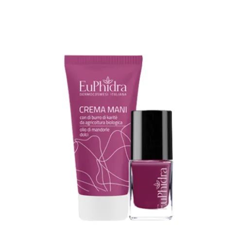 Euphidra Cofanetto di Natale Magenta Royale Benessere Mani - Crema mani nutriente 75 ml + Smalto unghie rinforzante 10 ml