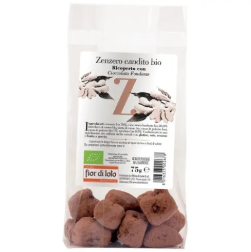 Fior Di Loto Zenzero Candito Ricoperto Cioccolato Fondente Bio 75 g