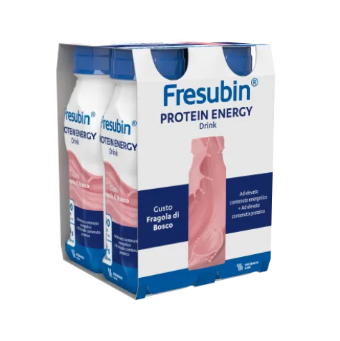 Fresubin Protein Energy Drink Fragola - Supplemento nutrizionale ad elevato contenuto energetico per malnutrizione - 4 flaconi da 200 ml ciascuno