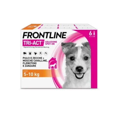Frontline Tri-Act per Cani da 5 a 10 kg - Pipette antiparassitarie Contro Parassiti Esterni E Insetti Volanti - 6 Pipette Monodose