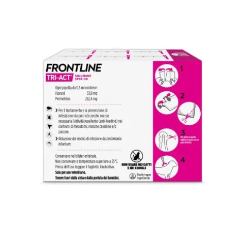 Frontline Tri-Act per Cani da 2 a 5 Kg - Pipette antiparassitarie Contro Parassiti Esterni E Insetti Volanti - 6 pipette monodose