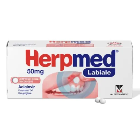 Herpmed Labiale - Compresse buccali a base di Aciclovir per Herpes labiale - 2 compresse buccali mucoadesive