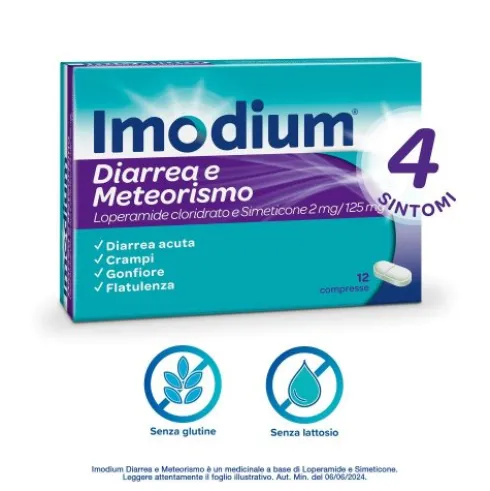 Imodium Diarrea E Meteorismo - Per il trattamento della diarrea acuta degli adulti - 12 compresse
