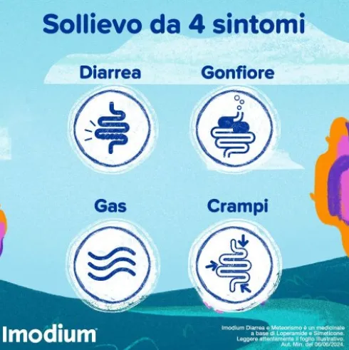 Imodium Diarrea E Meteorismo - Per il trattamento della diarrea acuta degli adulti - 12 compresse