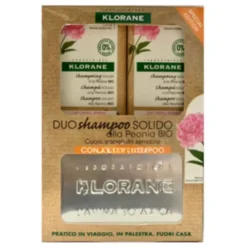 Klorane Shampoo Solido alla Peonia - Shampoo lenitivo + Porta shampoo - 2 x 80 g - Edizione speciale