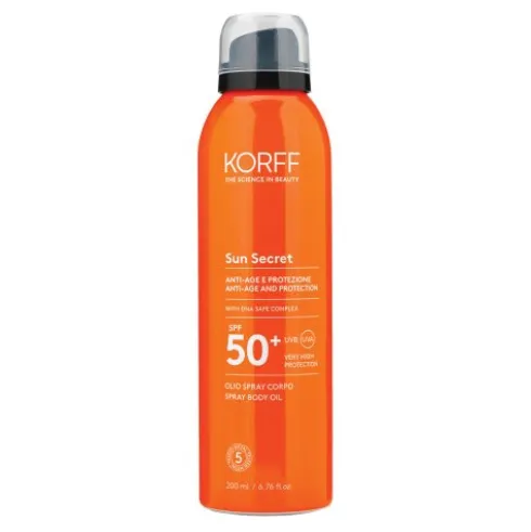 Korff Sun Secret Olio Spray Protettivo Anti-Età SPF50+ - Olio spray solare invisibile corpo tocco secco - 200 ml