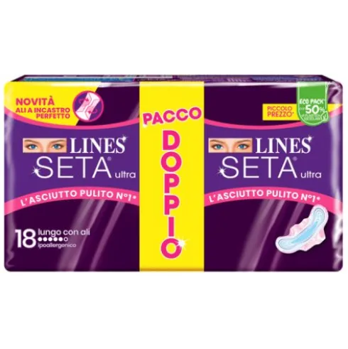 Lines Seta Ultra Lungo Assorbenti con Ali 18 Pezzi