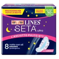 Lines Seta Ultra Notte Assorbenti con Ali 8 Pezzi