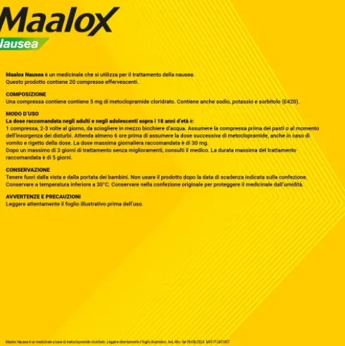 Maalox Nausea - Per il trattamento della nausea degli adulti - 20 Compresse Effervescenti