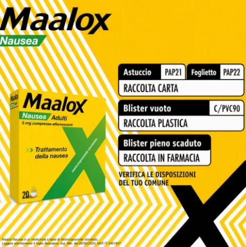 Maalox Nausea - Per il trattamento della nausea degli adulti - 20 Compresse Effervescenti