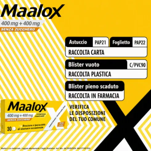 Maalox - Per il trattamento dell'acidità di stomaco occasionale - 30 Compresse masticabili senza zucchero