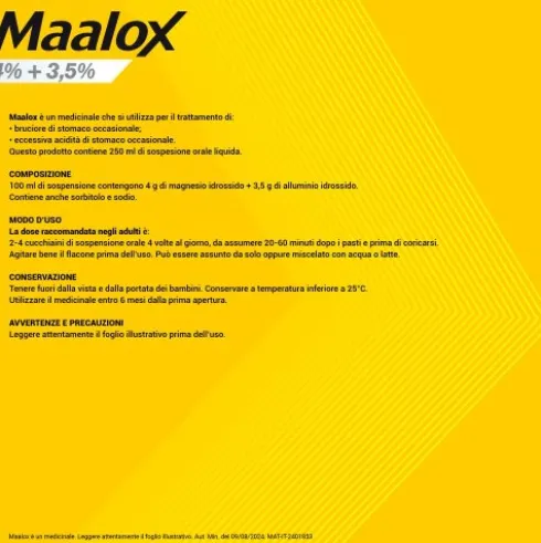 Maalox Sciroppo Menta - Per il trattamento dell'acidità di stomaco occasionale - Sospensione orale da 250 ml
