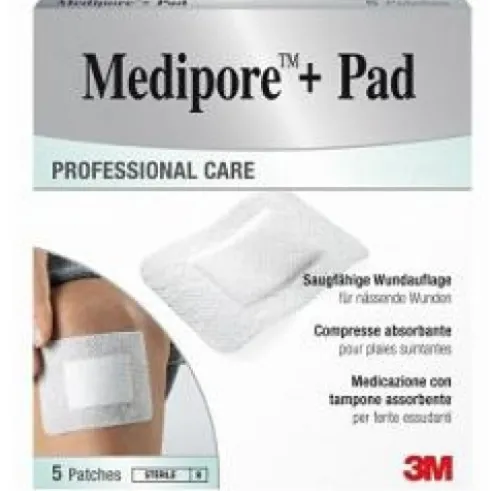 Medipore Medicazione Sterile con Tampone Assorbente 10x10 cm, 5 Pezzi