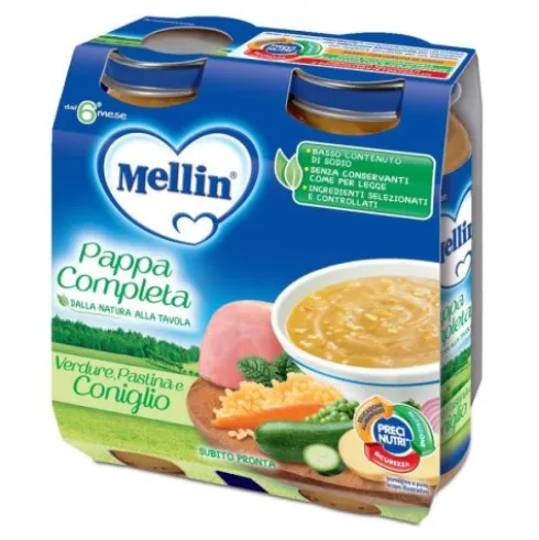Mellin Pappa Completa Verdure, Pastina e Coniglio Dal 6° Mese - 2x250g