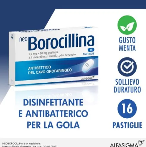 NeoBorocillina Antisettico Orofaringeo 16 Pastiglie 1,2mg + 20mg