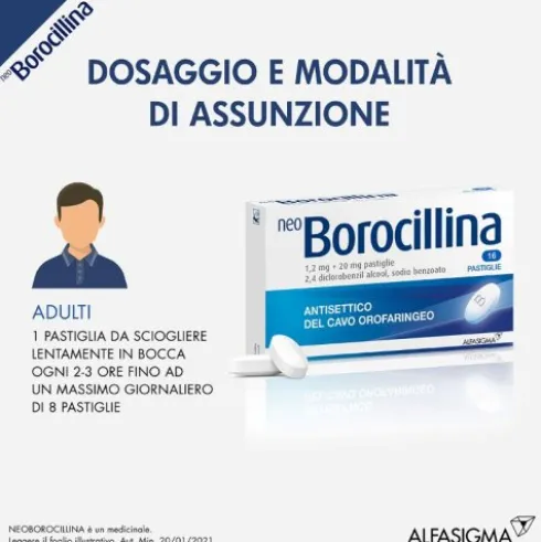 NeoBorocillina Antisettico Orofaringeo 16 Pastiglie 1,2mg + 20mg