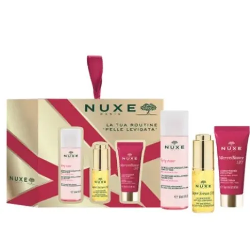 Nuxe Cofanetto di Natale 2023 Minicracker Merveillance Lift - Crema viso antirughe 15 ml + Super Serum 5 ml + Acqua micellare 50 ml