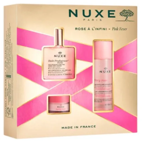 Nuxe Cofanetto di Natale 2024 Pink Fever - Olio prodigioso floreale 50 ml + Very Rose acqua micellare 100 ml + Very rose balsamo labbra 15 g