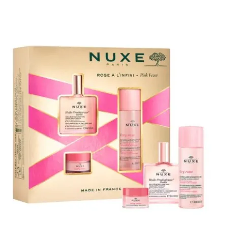 Nuxe Cofanetto di Natale 2024 Pink Fever - Olio prodigioso floreale 50 ml + Very Rose acqua micellare 100 ml + Very rose balsamo labbra 15 g