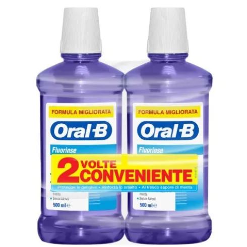 Oral-B Fluorinse Collutorio Menta Anti Carie Senza Alcool 2x500ml