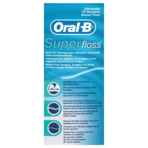 Oral-B Super Floss Filo Interdentale per Apparecchi Ortodontici e Ponti 50 Pezzi