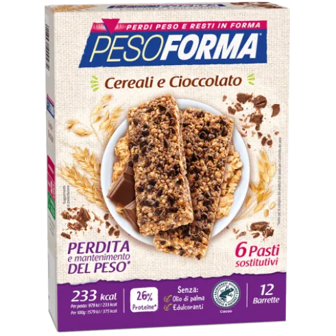 Pesoforma Barrette Cereali e Cioccolato - Barrette sostitutive del pasto per perdere peso - 6 barrette