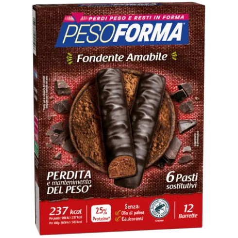 Pesoforma Barrette Cioccolato Fondente Amabile - Barrette sostitutive del pasto per perdere peso - 12 barrette