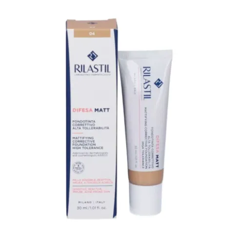 Rilastil Difesa Matt Fondotinta Correttivo 04 - Fondotinta opacizzante per pelle sensibile e impura - 30 ml