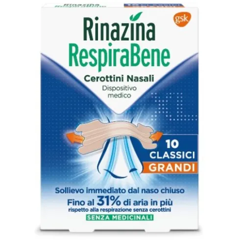 Rinazina Respirabene Cerotto Nasale Classico Adulti Formato Grande 10 cerotti