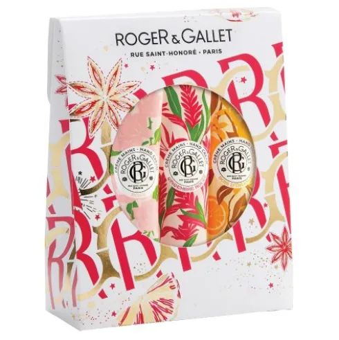 Roger & Gallet Cofanetto di Natale 2023 Creme Mani - Crema mani rose 30 ml + Crema mani bois d'orange 30 ml + Crema mani gingembre rouge 30 ml