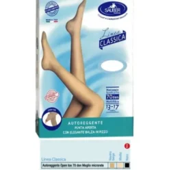 Sauber Autoreggenti Open Toe 70 Den Neutro Beige Taglia 5 Maglia Liscia Linea Classica
